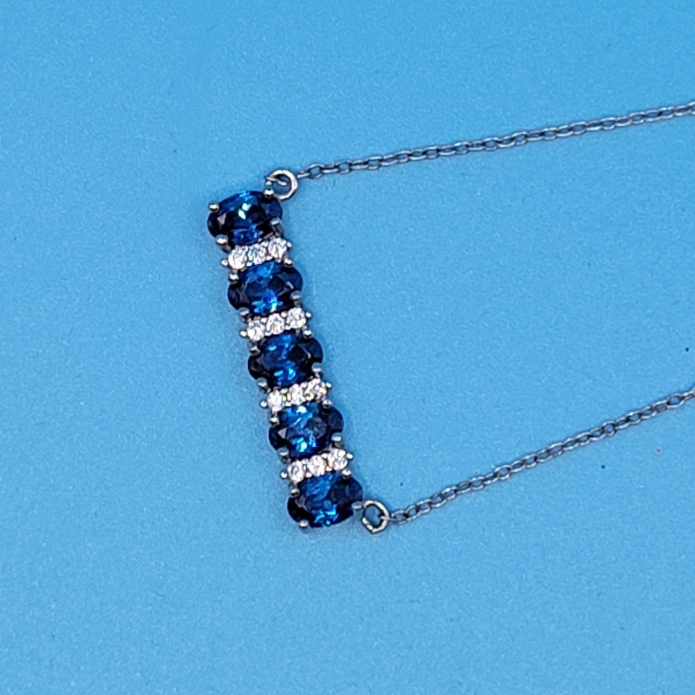 Sterling Silver Blue and Clear CZ Necklace